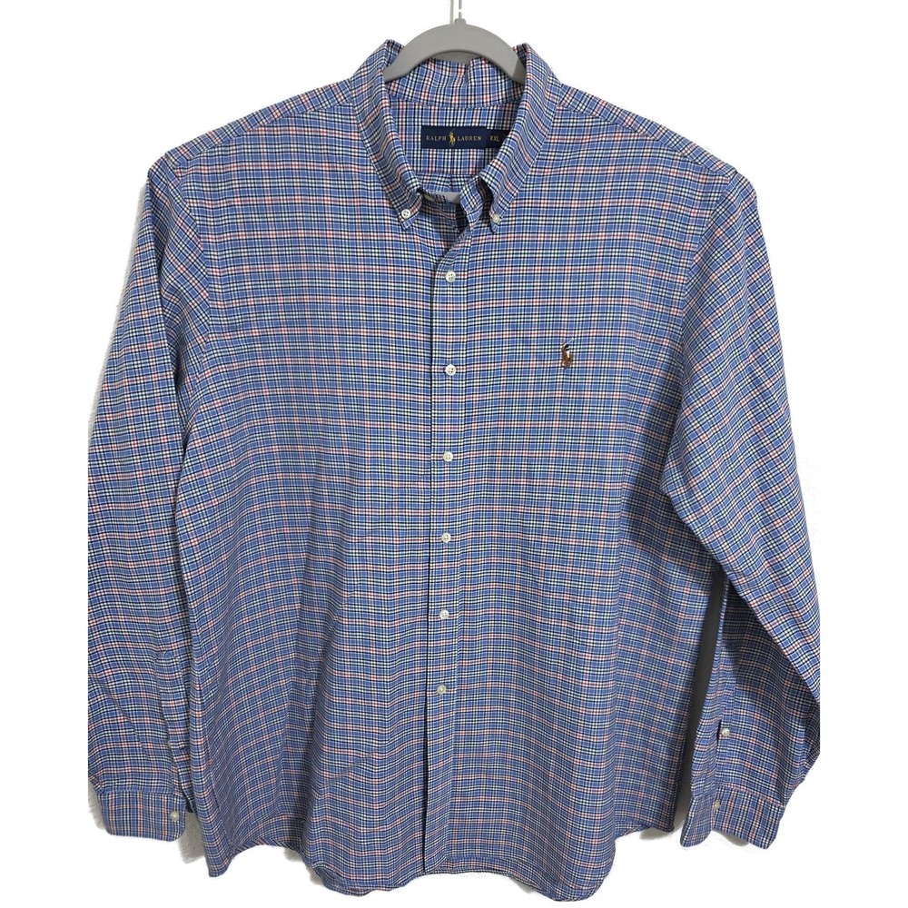 Ralph Lauren Shirt Mens 2XL Blue Plaid Long Sleeve Button Down Cotton Casual